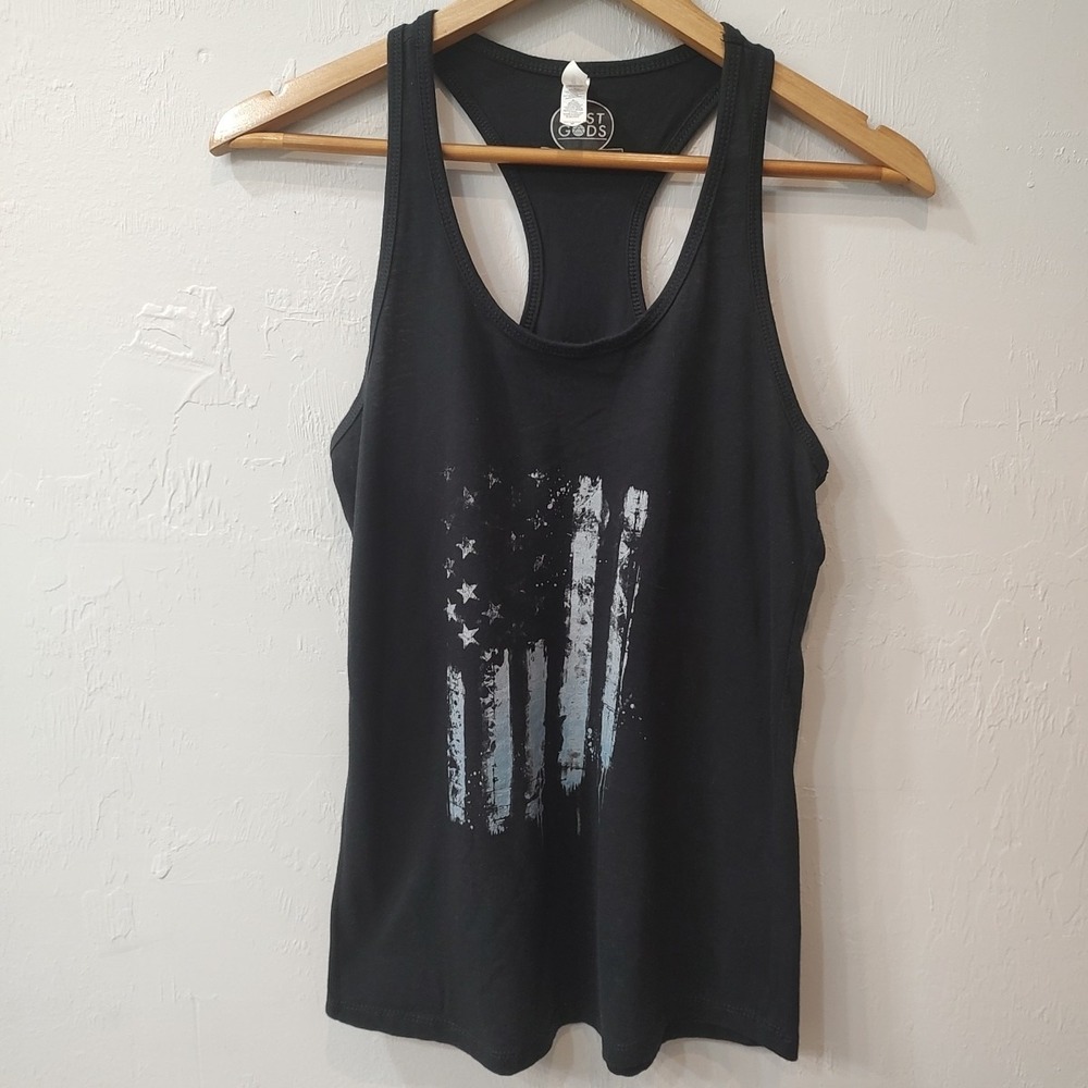 Lost Gods 4th‎ of July Distressed Flag Racerback Tank Top Black Sz Medium